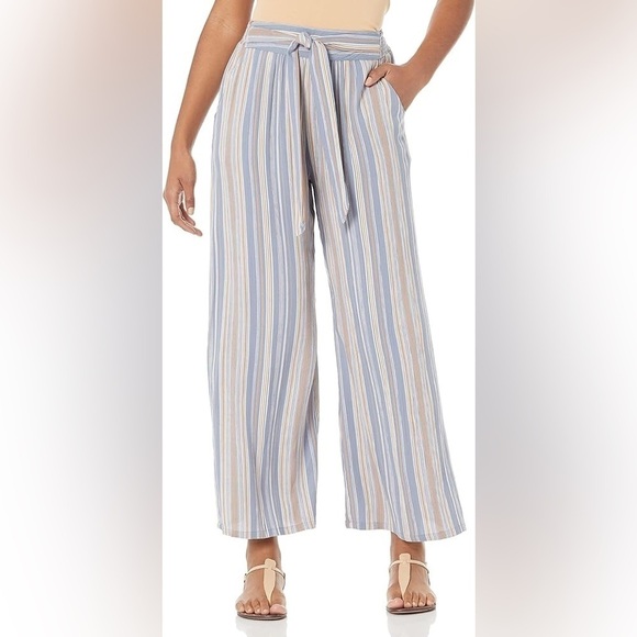Angie Pants - NWT ANGIE Womens Striped Wide Leg Pants with Tie Large Blue